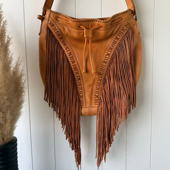 SOLD -E- Free People leather bag fringe tote boho western - Picture 5 of 12